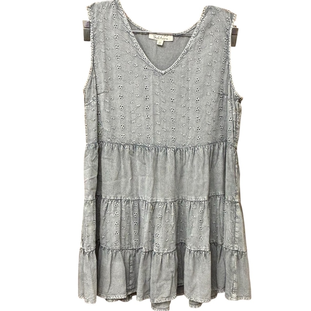 Boho Tiered + embroidered sleeveless tunic, Solitaire medium